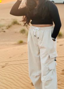 Beige Cargo Pants & Crop Top