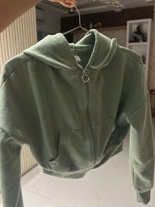 Sage Green Cropped Zip-Up Hoodie