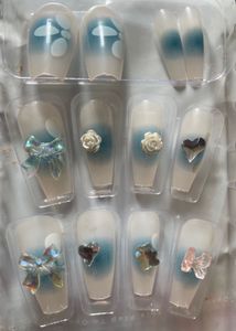 Press-On Nails: Blue Ombre with Charms