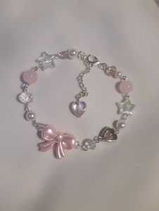Pink Bow Beaded Bracelet