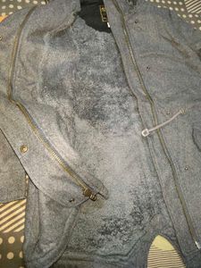 Gray long korean hoody jacket fur inside