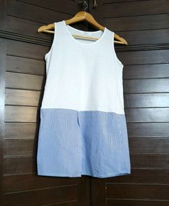 Canmart Women White Blue Striped Cotton Tank Top