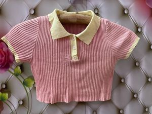 Pink Polo Crop Top