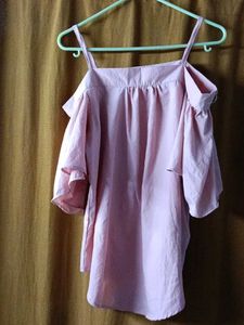 Pink Puff Sleeve Top With Green shirt Combo