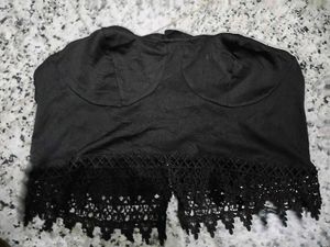 (914)Black Lace Trim Bustier Top