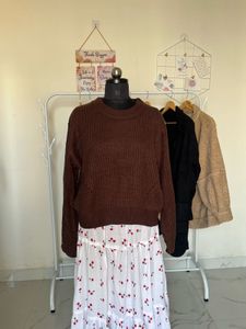 Brown Knit Cropped Pullover🤎