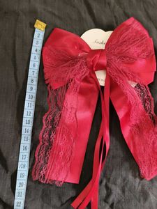 Red Lace Bow Hair Clips Set of 3