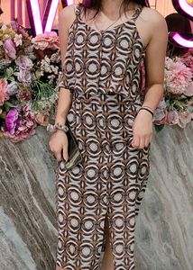 Patterned Brown Midi Dress