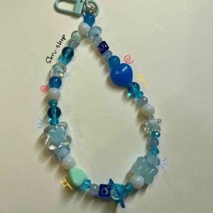 Beaded Blue Themed Handmade Bag Charm