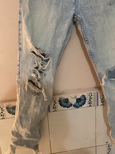 Ribbed Light Wash Denim Jeans