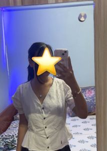 White Puff Sleeve Peplum Top 🤍