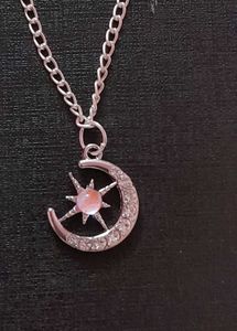 Pink Bow Heart Charm Necklace And Moon Chain