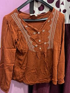 Embroidered Orange Blouse