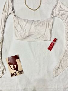 White Ruched Long Sleeve Top