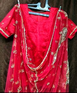 Red bridal Lancha net 3 pieces Koti,Lehenga,Dupatt