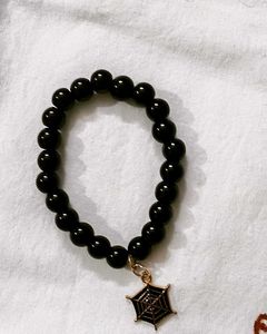 Black Beaded Bracelet with spider web charm