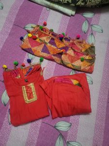 Red Punjabi Suit with Colorful Dupatta