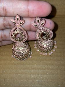 Pink Jhumka Earrings