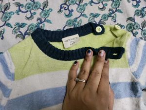 Cute Bunny and blue green striped sweater