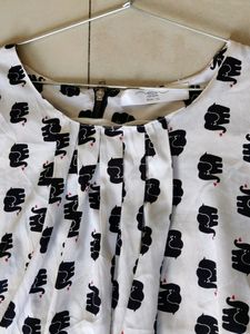 Elephant Print Black And White Top