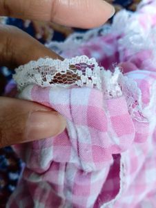 Pink Gingham Shorts with Lace Trim