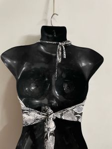 Women Snake Print Tie Up Top