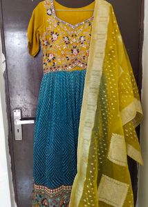 NewUnused Silk Zardosi Handwork Cancan GownDupatta