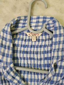 Blue Gingham Cropped Button-Down