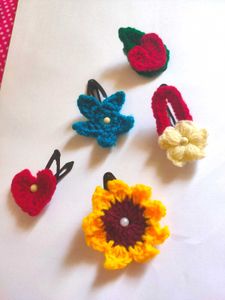 Crochet Flower Hair Clips - Set of 5