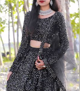 Elegant Black Sequin Lehenga Choli