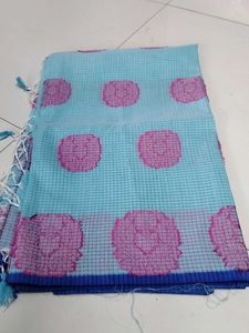 Light Blue Checked Cotton Saree ..