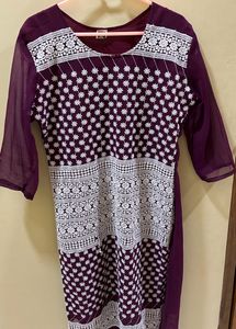 Again Purple Straight Embroidery Kurti