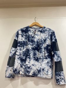 Tie Dye Type Printed Top With Net Sleeves