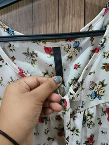 White Floral Cold Shoulder Top