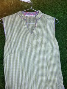 Green Gingham Sleeveless Tunic