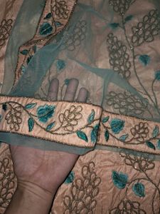 90% Off 💥 Heavy Embroidery Sky Blue Peach Lehenga