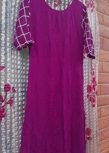 Purple Tunic Kurti with Checked Sleeves