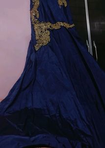 Elegant Navy Blue Dress with Gold Embroidery