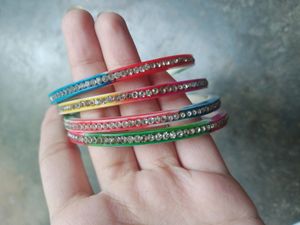 Colorful Rhinestone Bangles - Set of 4