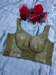 Olive Green Lace Corset Bra