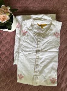 White Embroidered Cotton Kurti
