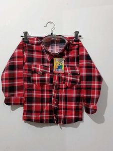 Boy&#39;s Red Plaid Shirt &amp; Jeans Set