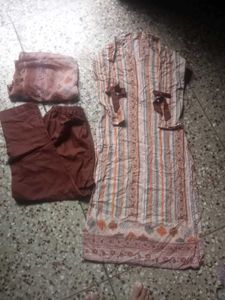 Vintage Brown & White Striped Salwar Kameez Set