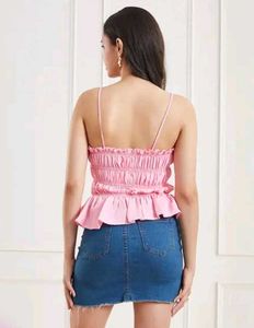 Pink Ruffle Tie-Front Cami Top