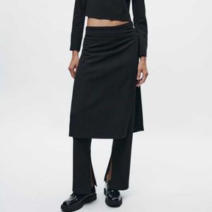 Zara Asymmetric wrap skirt over pants 🤌