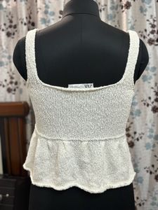 White Knit Peplum Tank Top