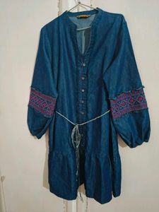 Denim Dress with Embroidery