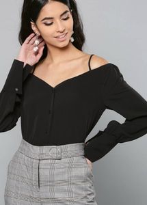 Black Long Sleeve Bardot Top