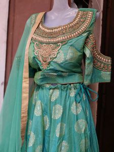 Teal &amp; Gold Indian Lehenga Choli Set