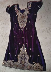 Heavy Work Purple Velvet Embellished Kurti